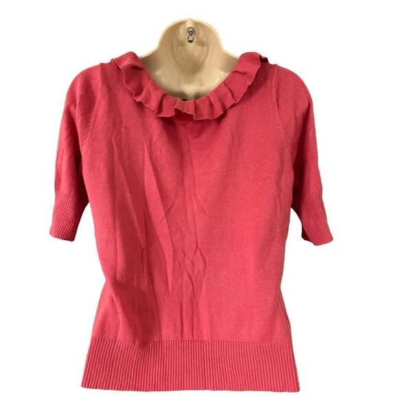 Worthington Women's Graceful Rose Ruffle Neck Cardigan Size Petite Medium - Picture 5 of 9